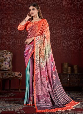 Crepe Silk Digital Print Multi Colour Contemporary Saree