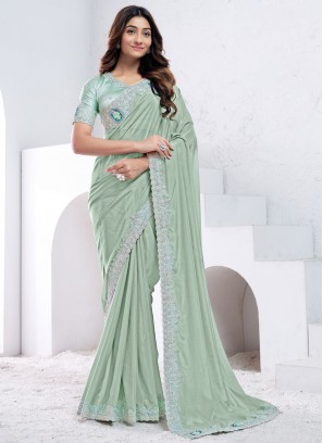 Crepe Silk Sea Green Traditional Saree