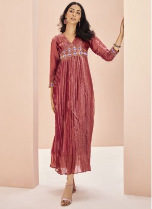 Crimson Embroidered Organza Casual Kurti