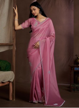 Crush Cutdana Contemporary Saree in Pink