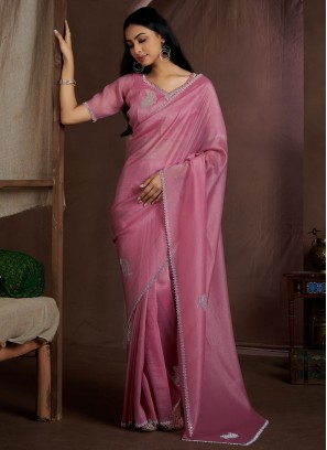 Crush Cutdana Contemporary Saree in Pink