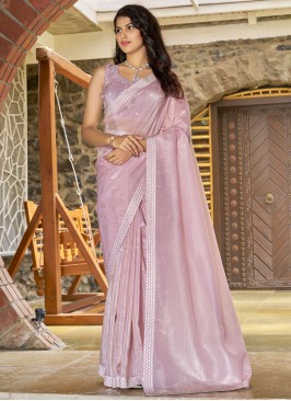 Crush Cutdana Contemporary Saree in Pink and Purple