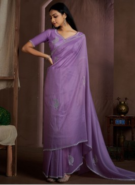 Crush Cutdana Lavender Traditional Saree