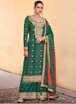 Crush Print Trendy Salwar Kameez in Green