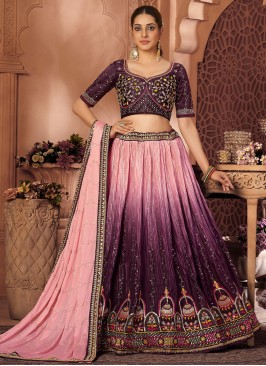 Crush Sequins Designer Long Lehenga Choli in Pink and Purple