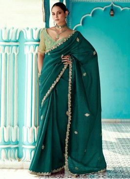 Crush Trendy Saree in Green and Teal