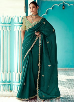 Crush Trendy Saree in Green and Teal