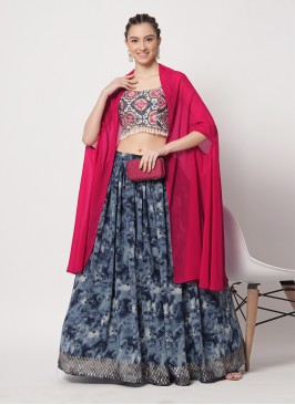 Customary Multi Colour Silk Trendy Long Choli Lehe
