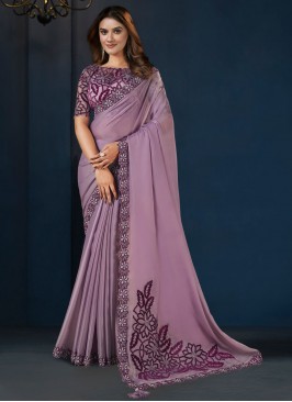 Customary Purple Sequins Designer Saree