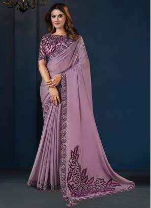 Customary Purple Sequins Designer Saree