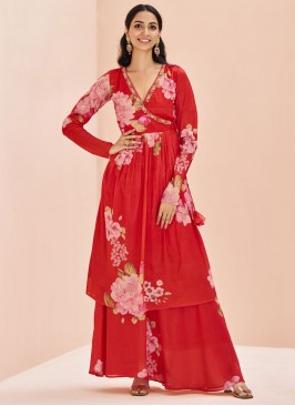 Customary Red Ceremonial Party Wear Kurti