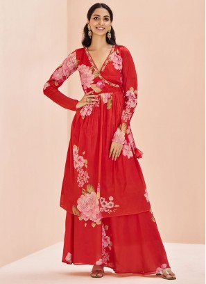 Customary Red Ceremonial Party Wear Kurti