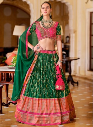 Customary Silk Foil Print Green Readymade Lehenga Choli