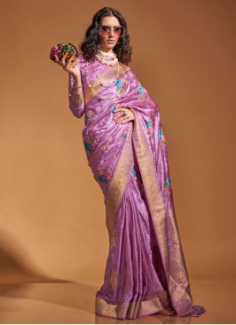 Cute Handloom silk Weaving Lavender Trendy Saree