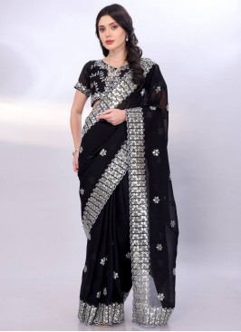 Cutwork Tussar Silk Contemporary Saree in Black