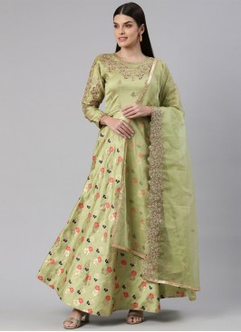 Dainty Banarasi Jacquard Embroidered Green Designe