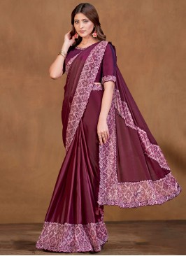 Dainty Digital Print Wine Crepe Silk Contemporary Saree