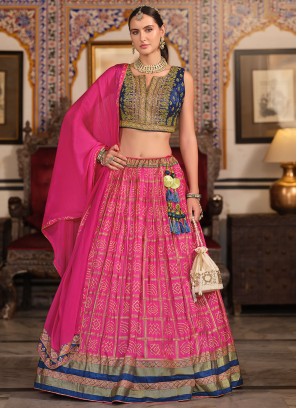 Dainty Pink Foil Print Readymade Lehenga Choli