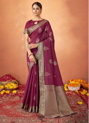 Dainty Woven Tussar Silk Maroon Designer Saree