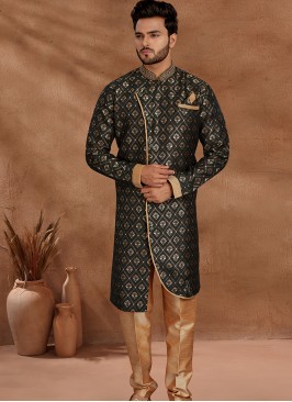 Dark Green and Chikoo Set with Jaqard Top and Art 