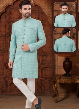 Sea Green and Off White Georgette Indo-Western Ens