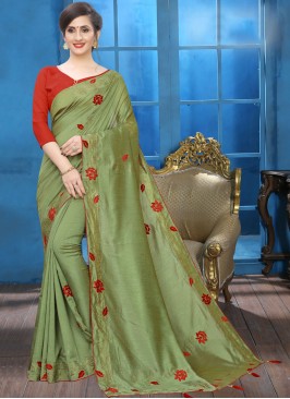 Dashing Silk Green Embroidered Traditional Designer Saree