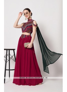 Dazzling Deep Pink Crushed Georgette Party Wear Le