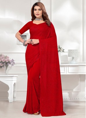 Dazzling Georgette Embroidered Red Classic Saree