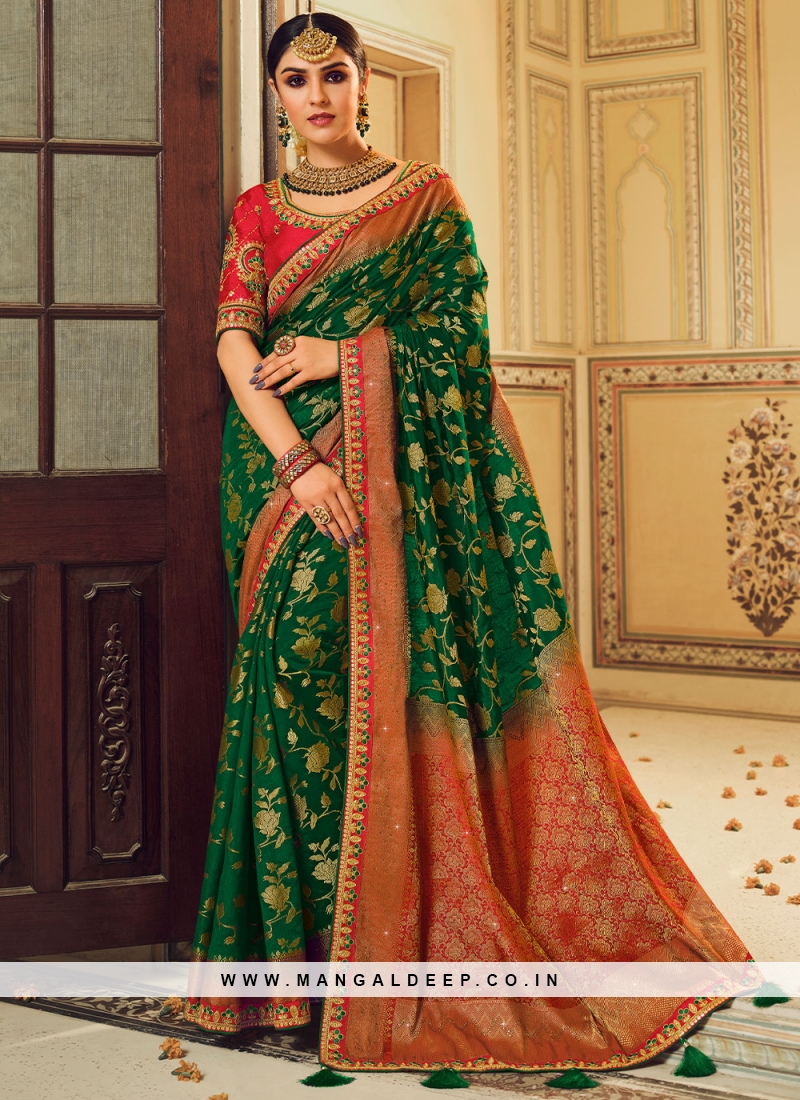 Dazzling Green Trendy Saree