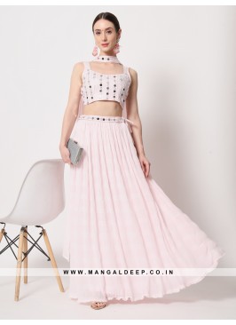 Dazzling Baby Pink Crushed Georgette Party Wear Le