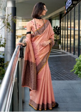 Delectable Tissue Pink Contemporary Saree