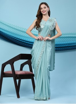 Delectable Turquoise Satin Silk Trendy Saree