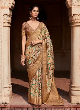 Delightful Beige Woven Handloom silk Classic Saree