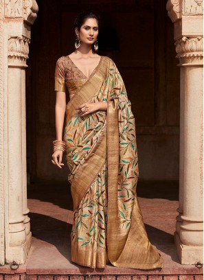 Delightful Beige Woven Handloom silk Classic Saree