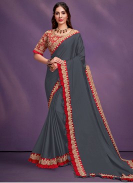 Delightful Georgette Cord Grey Contemporary Saree