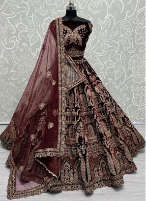 Delightful Maroon Diamond Lehenga Choli