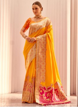 Delightful Weaving Yellow Trendy Saree