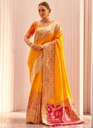 Delightful Weaving Yellow Trendy Saree