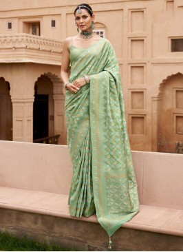 Delightful Woven Sea Green Banarasi Silk Traditional Saree