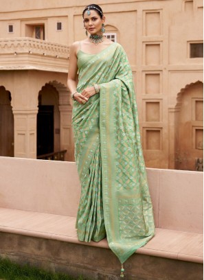 Delightful Woven Sea Green Banarasi Silk Traditional Saree