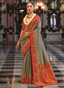 Delightsome Border Grey Silk Classic Saree