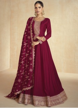 Delightsome Maroon and Rani Ceremonial Readymade Gown