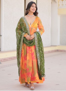 Delightsome Multi Colour Digital Print Silk Readymade Gown
