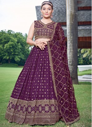 Delightsome Purple Jacquard Work pure-dola Readymade Lehenga Choli