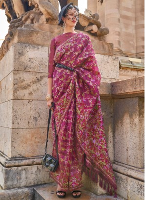 Demure Organza Burgundy Weaving Trendy Saree