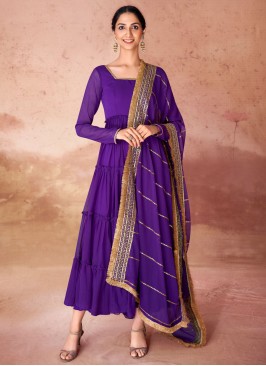 Demure Plain Violet Readymade Gown