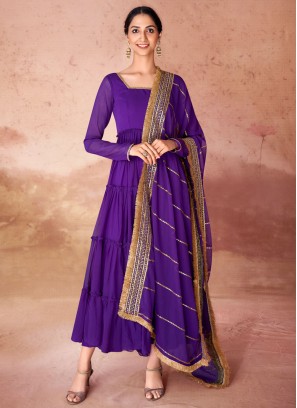 Demure Plain Violet Readymade Gown