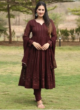 Deserving Georgette Brown and Wine Trendy Salwar Kameez