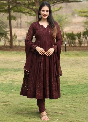 Deserving Georgette Brown and Wine Trendy Salwar Kameez