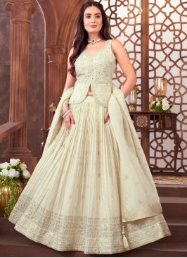 Deserving Silk Embroidered Off White Readymade Lehenga Choli